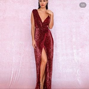Burgundy gown. Runs big.